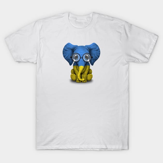 Baby Elephant with Glasses and Ukrainian Flag T-Shirt by jeffbartels